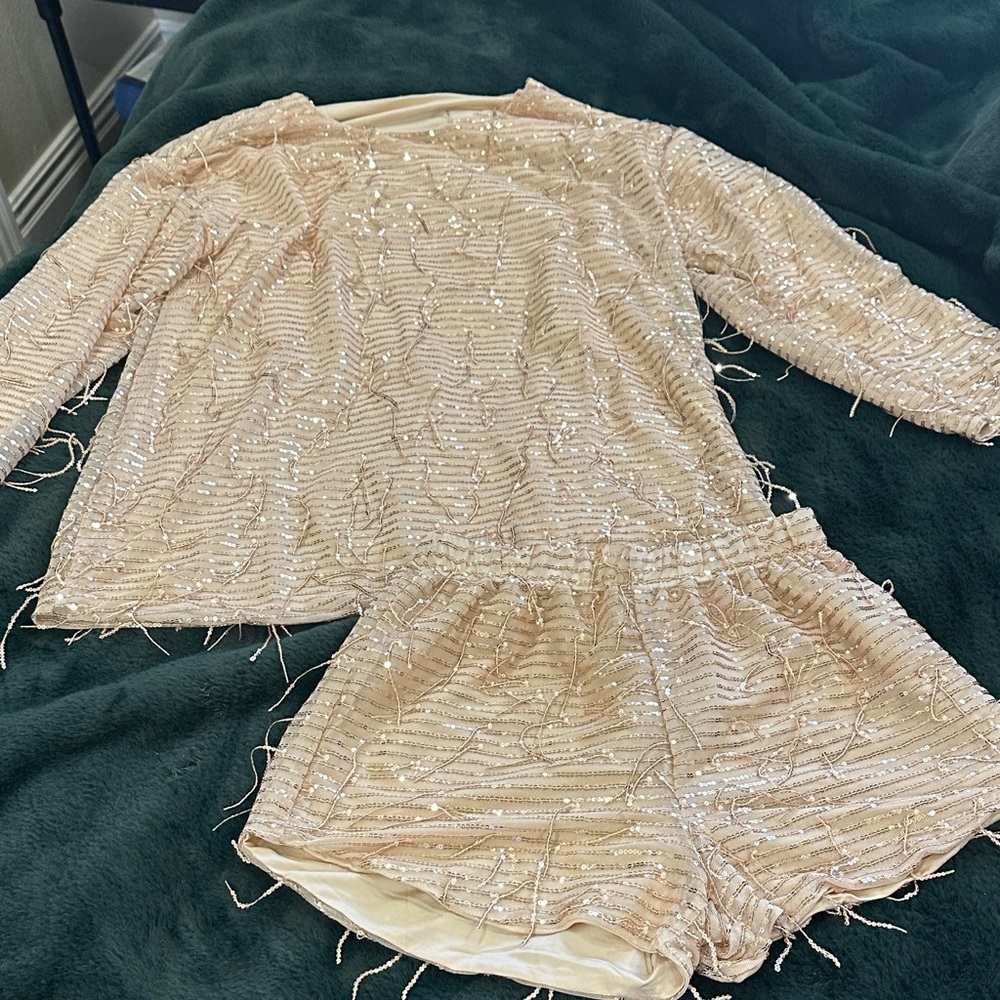 Sequin Embellished Gold top and shorts